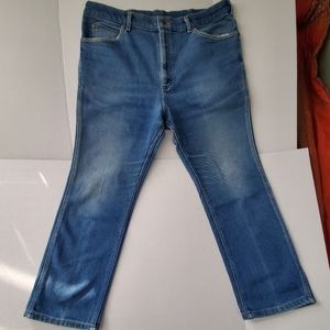 Vintage Wrangler Blue Jeans 1970s. Size: 40X34. GVPWC. USA. 65/35 Blend.